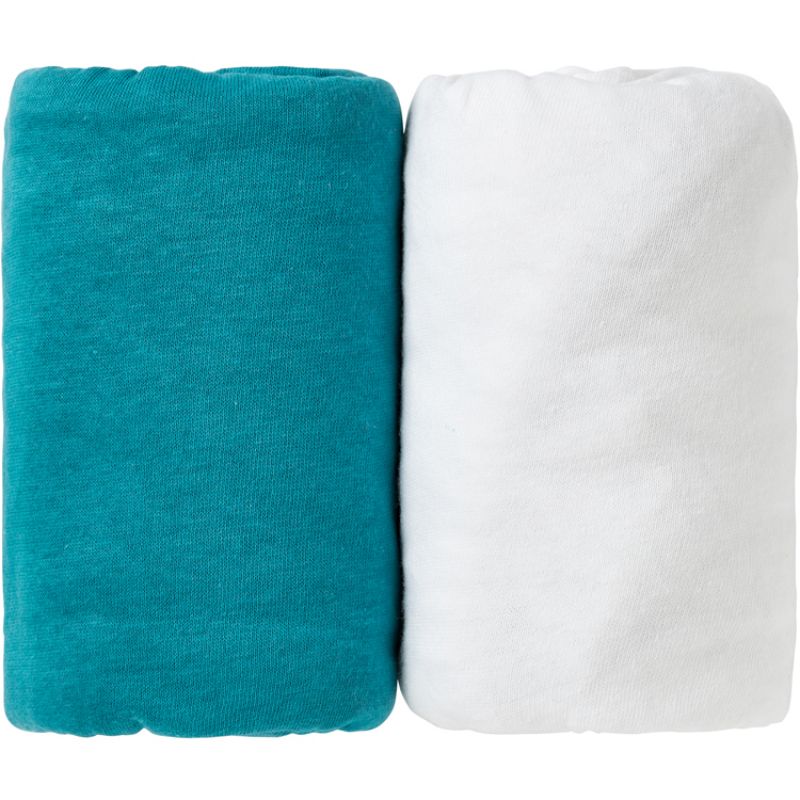 Lot de 2 draps housse bleu canard Tropical et blanc (60 x 120 cm) Babycalin