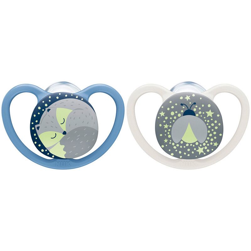 Lot de 2 sucettes physiologiques phosphorescentes Space renard et coccinelle (6-18 mois) NUK