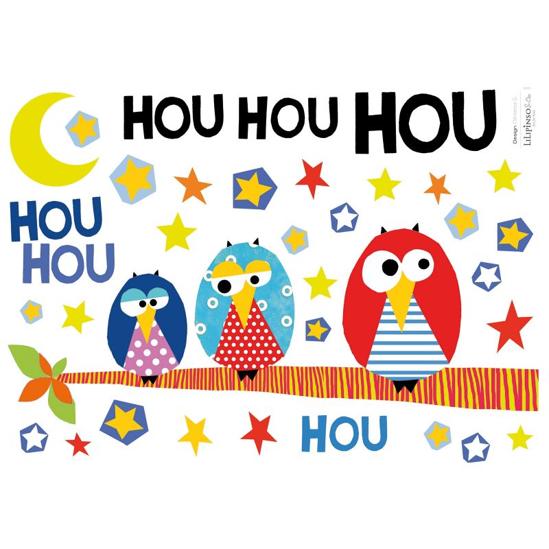 Stickers A3 trio hou hou by Clémence G. (29,7 x 42 cm) Lilipinso