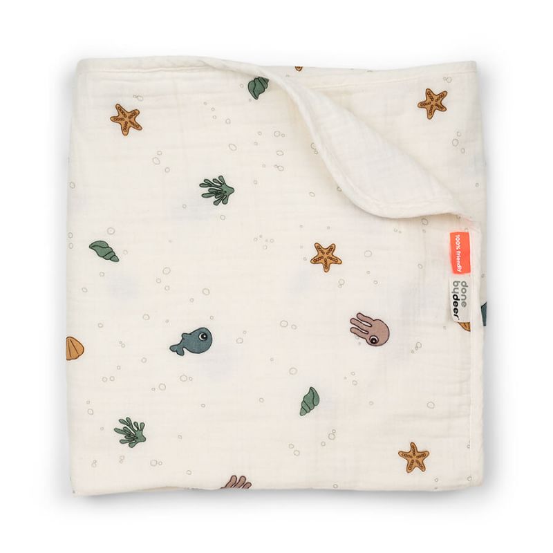 Couverture bébé en mousseline Sea friends Beige (100 x 100 cm) Done by Deer