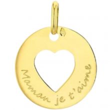 Médaille ronde Maman je t'aime 16 mm (or jaune 750°)  par Premiers Bijoux