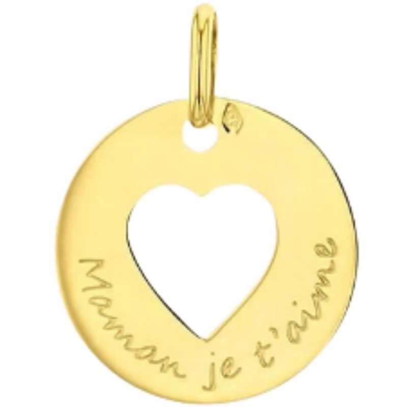 Médaille ronde Maman je t'aime 16 mm (or jaune 750°) Premiers Bijoux