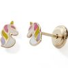 Boucles d'oreilles tête de licorne colorée (or jaune 375°) - Baby bijoux