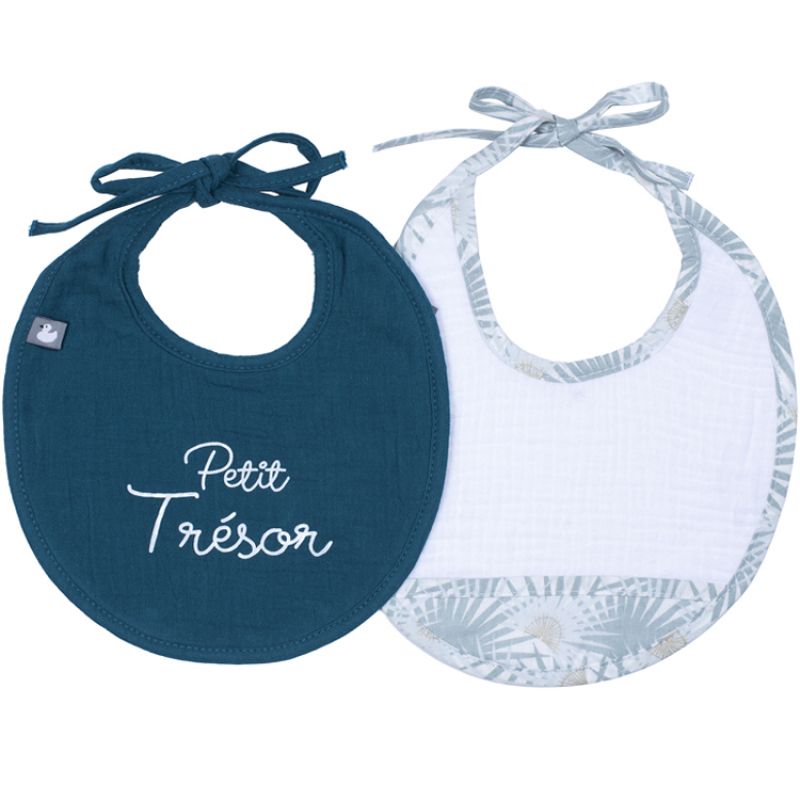 Lot de 2 bavoirs de naissance Palmier céladon Petit trésor BB & Co