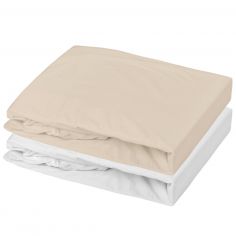 Lot de 2 draps housses en jersey Blanc-Nude (60 x 120 cm) - Mon P'tit Dodo