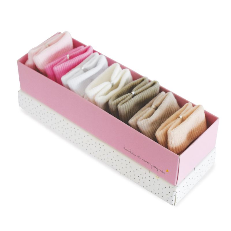 Lot de 7 paires de chaussettes bébé rose et taupe (0-6mois) Doudou et Compagnie
