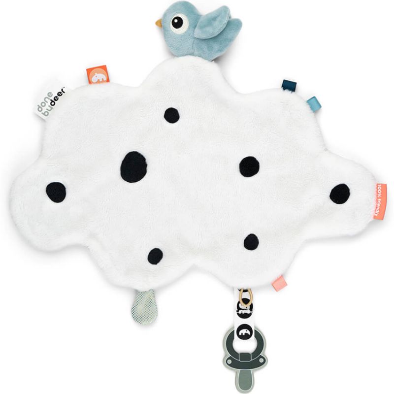 Doudou plat attache-sucette Happy clouds bleu Done by Deer