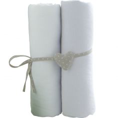 Lot de 2 draps housses en coton bio blancs (60 x 120 cm)