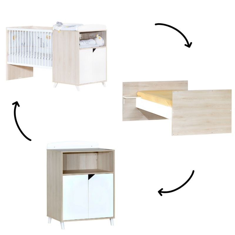 Lit bébé combiné évolutif Scandi naturel (60 x 120 cm) Baby Price