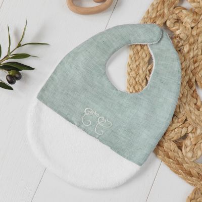 Bavoir en coton et lin Feuillage Vert (33x24 cm)