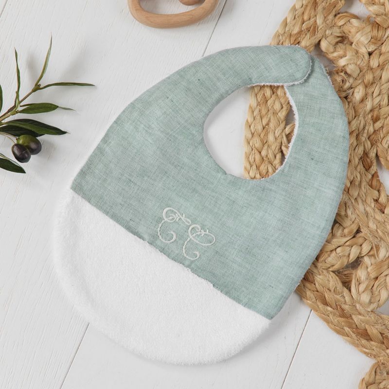 Bavoir en coton et lin Feuillage Vert (33x24 cm) Tartine et Chocolat Ambiance 2