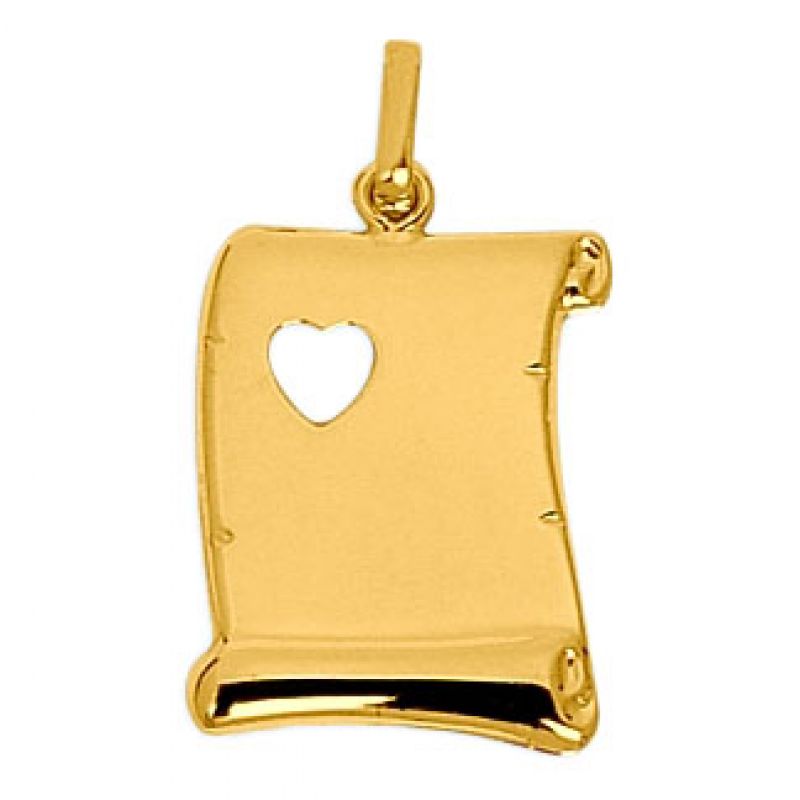 Pendentif Parchemin et coeur ajouré (or jaune 750°) Berceau magique bijoux