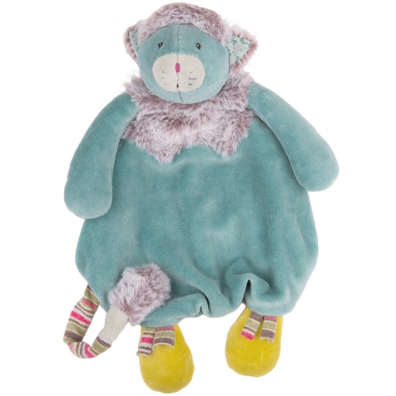 Doudou attache sucette chat bleu Les Pachats Moulin Roty