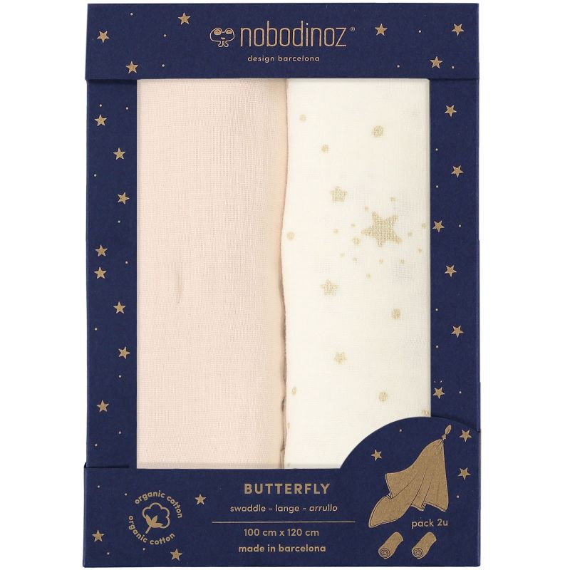 Lot de 2 maxi langes Butterfly blanc et rose (100 x 120 cm) Nobodinoz