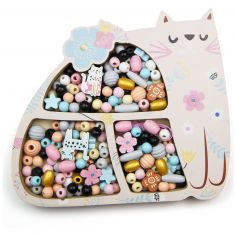 Coffret perles bois chat - Sycomore