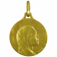 Médaille ronde Vierge profil sur fond nuage 16 mm (or jaune 750°)  par Maison Augis