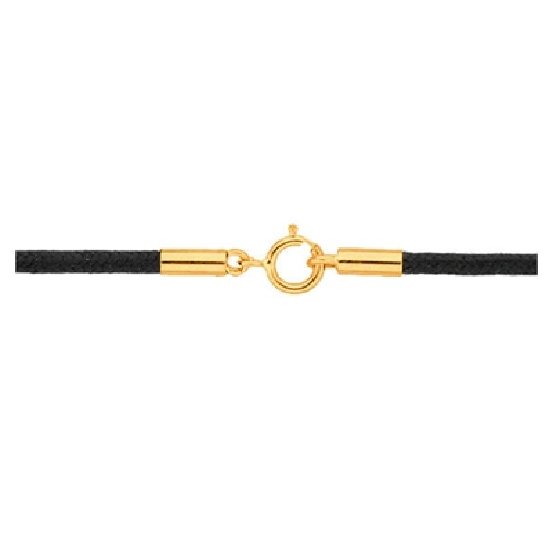 Collier cordon coton ciré noir 42 cm (fermoir or jaune 750°) Berceau magique bijoux