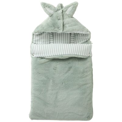 Nid d’ange fausse fourrure doublé gaze de coton rayé vert de gris (0-6 mois)