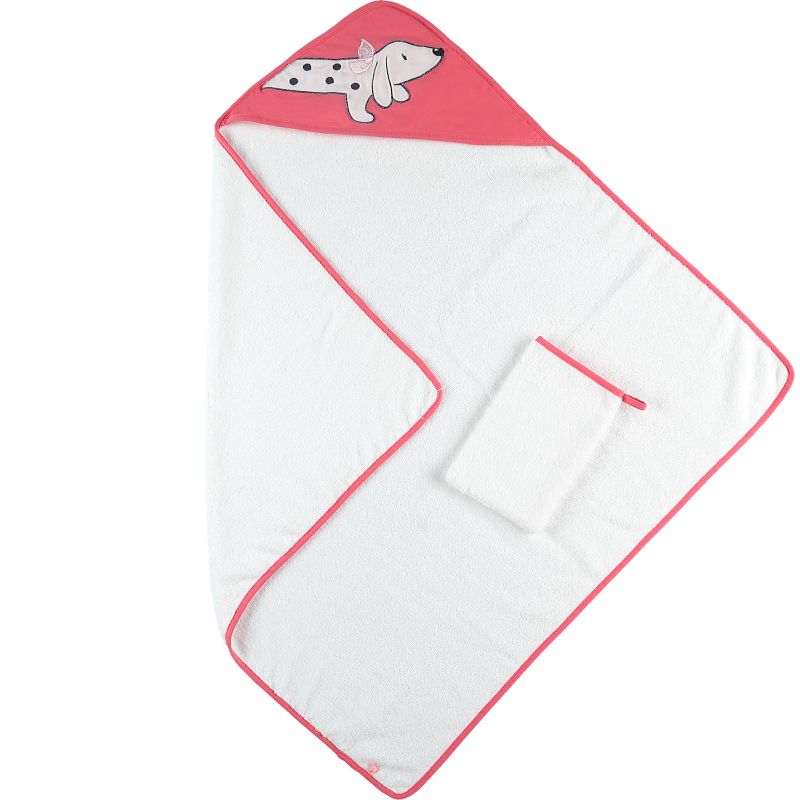 Cape de bain + gant Amy & Zoé Chien rose (75 x 75 cm) Noukie's