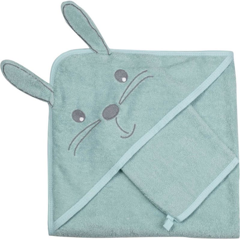 Cape de bain + gant lapin vert (70 x 70 cm) Trois Kilos Sept