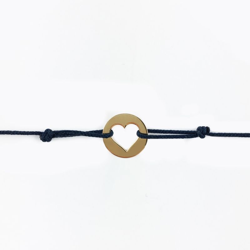 Bracelet cordon médaille Mini Coeur 10 mm (or jaune 750°) Maison La Couronne