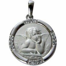 Médaille Ange Raphaël 4 bords sertis (argent 925° et zirconium)  par Martineau