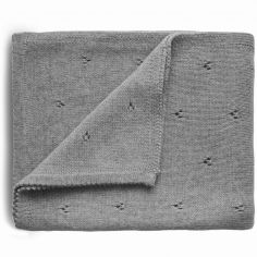 Couverture tricotée en coton bio Pointelle Gray melange (100 x 80 cm) - Mushie