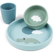 Coffret repas en silicone Happy clouds bleu (3 pièces) - Reconditionné