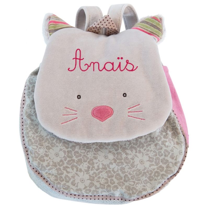 Sac à dos chat gris Les Pachats (personnalisable) Moulin Roty