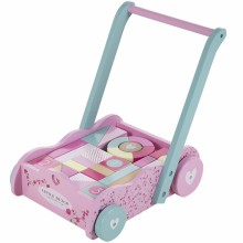 Chariot de marche avec blocs en bois Pink Blossom  par Little Dutch