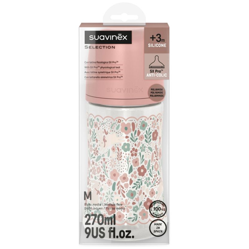 Biberon tétine SXPro M Wonderland Liberty rose (270 ml) Suavinex Packaging 6