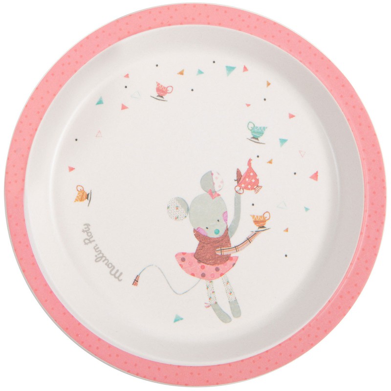 Assiette plate rose Les jolis trop beaux Moulin Roty