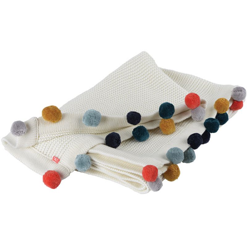 Couverture en coton bio Pompons (80 x 100 cm) Kikadu