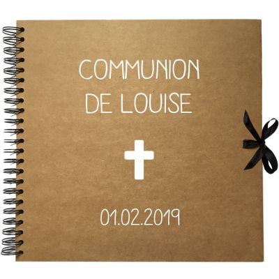 Album photo communion personnalisable kraft et blanc (30 x 30 cm) Les Griottes