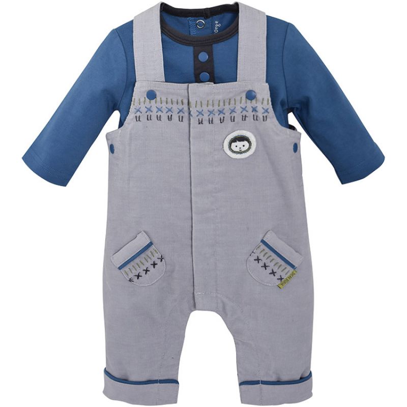 Ensemble 2 pièces avec salopette gris et bleu (6 mois) Sucre d'orge