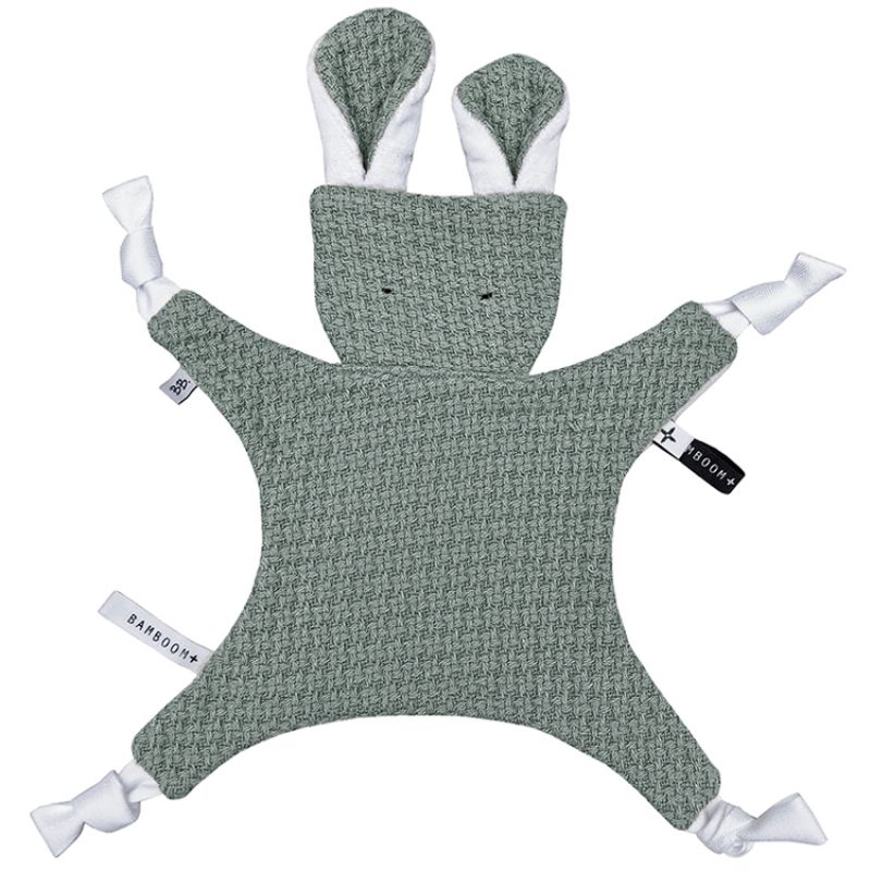 Doudou plat lapin carré en bambou bio Soft Stone vert olive Bamboom
