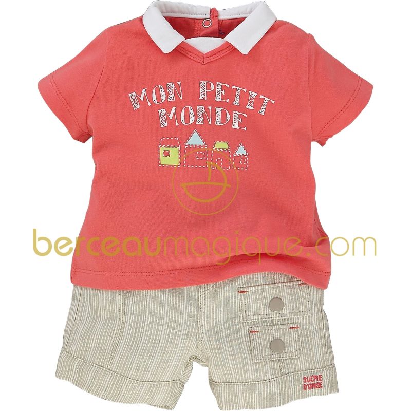 Ensemble polo et short Corail, rouge & co (1 mois au 12 mois) Sucre d'orge