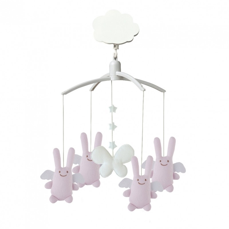 Mobile musical Ange lapin rose Trousselier