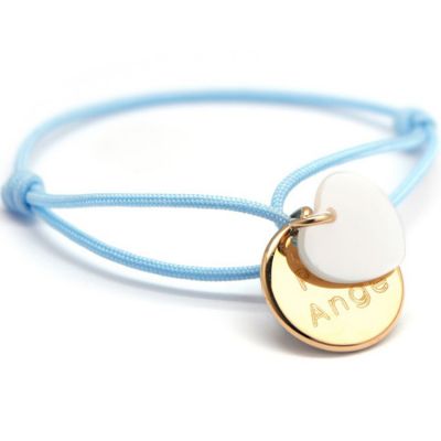 Bracelet cordon Kids médaille Coeur nacre plaqué or 10-14 cm (personnalisable) Petits trésors