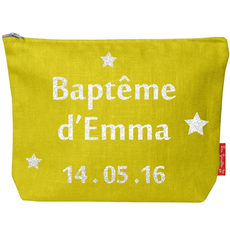 Pochette baptême ou communion jaune (personnalisable) Les Griottes