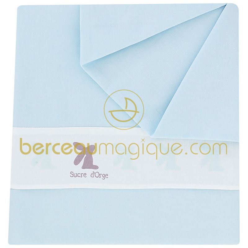 Parure drap + taie pour berceau ou lit bébé Aquarelle bleue Sucre d'orge