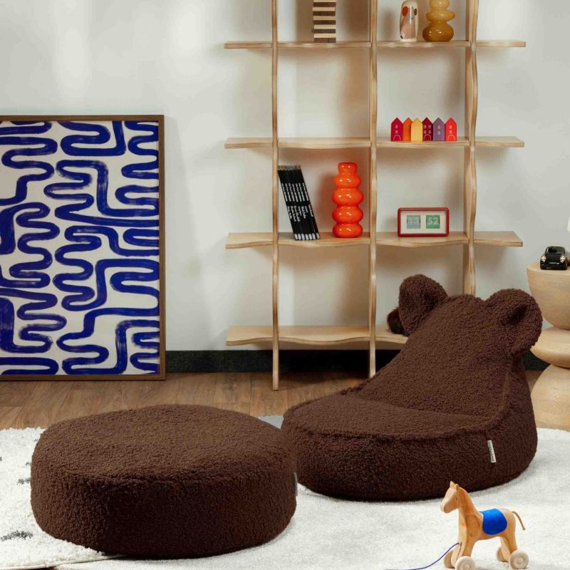Pouf ours et repose-pieds Warm Hazel molletonné Wigiwama Ambiance 7
