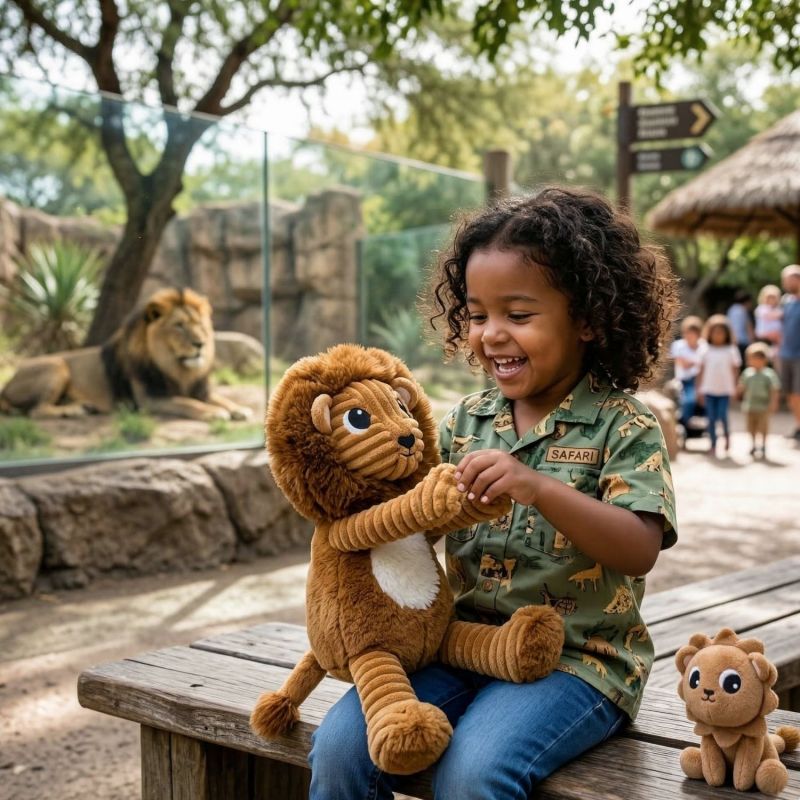 Peluche Graou le lion papa et bébé Cassonade (27 cm) Les Déglingos Ambiance 1