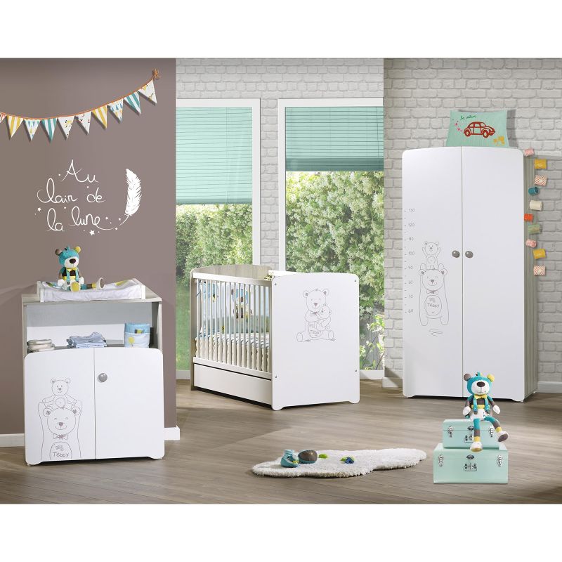 Image d'ambiance de présentation du produit Lit bébé têtes panneaux Teddy (60 x 120 cm) - Baby Price