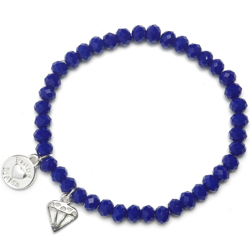 Bracelet charm perles bleues diamant Proud MaMa