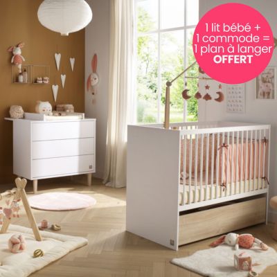 Pack lit bébé, commode et plan à langer offert Paloma (60 x 120 cm) Sauthon mobilier