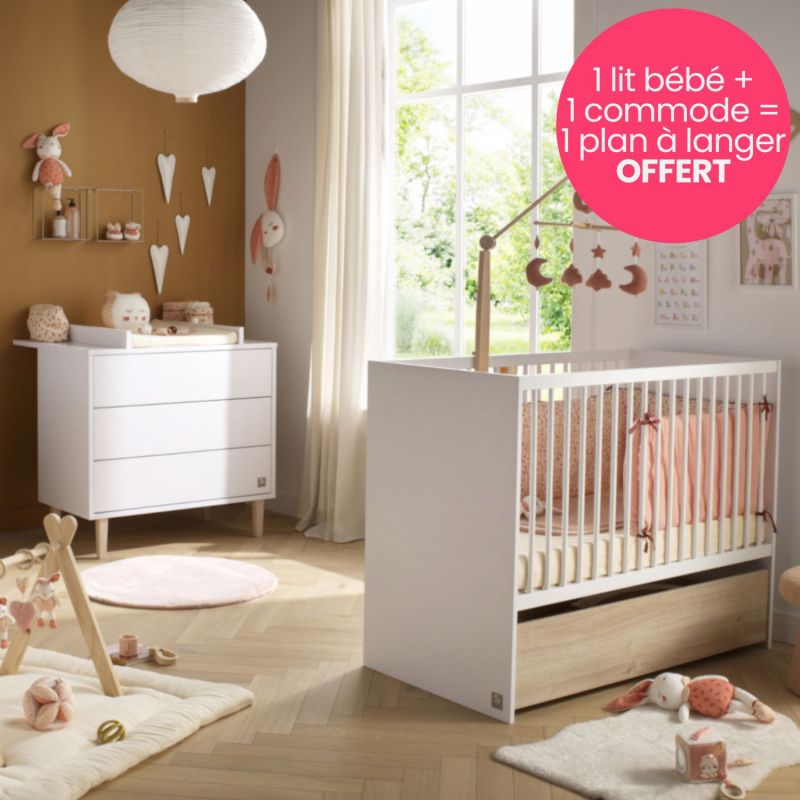 Pack lit bébé, commode et plan à langer offert Paloma (60 x 120 cm) Sauthon mobilier Ambiance 1