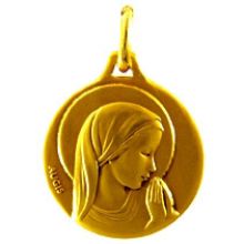 Médaille ronde Vierge auréolée profil droit 18 mm (or jaune 750°)  par Maison Augis