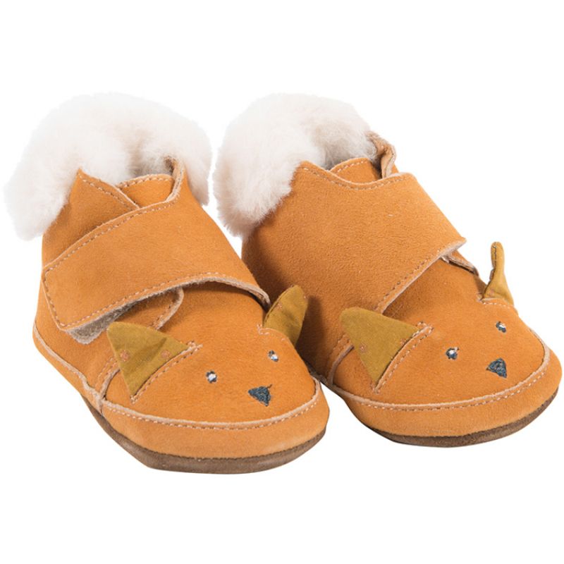 Bottines fourrées en cuir camel Le Voyage d'Olga (12-18 mois) Moulin Roty