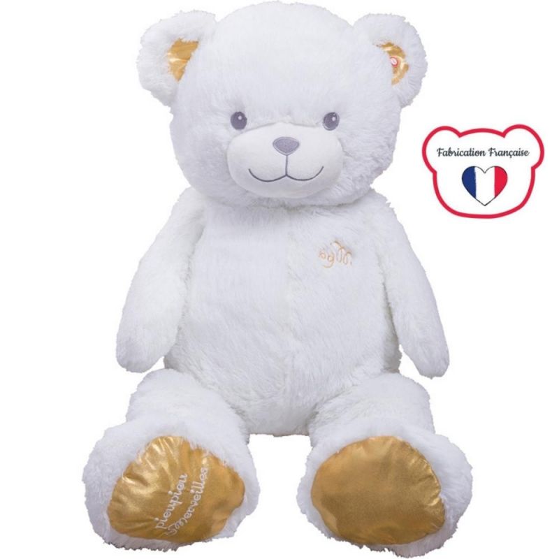 Peluche géante Gaston l'ours blanc et or (100 cm) Pioupiou et Merveilles